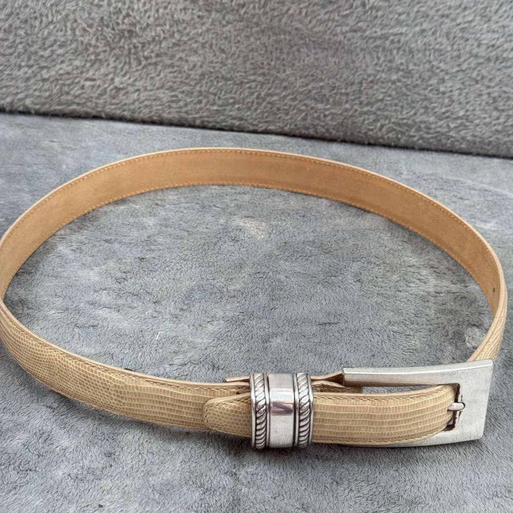 Brighton Lizard Embossed Leather Belt Womens 28 Beige Excellent Silver Buckle